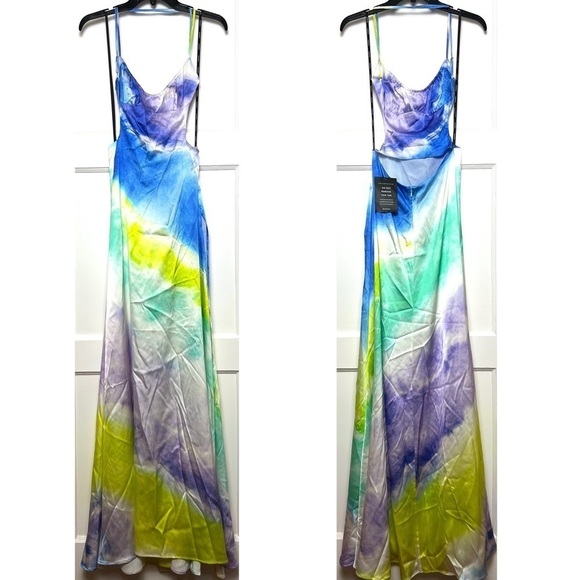 NWT RETROFETE Silk Watercolor Sleeveless Open Back Side Cutout Maxi Slip Gown XS - Picture 10 of 16